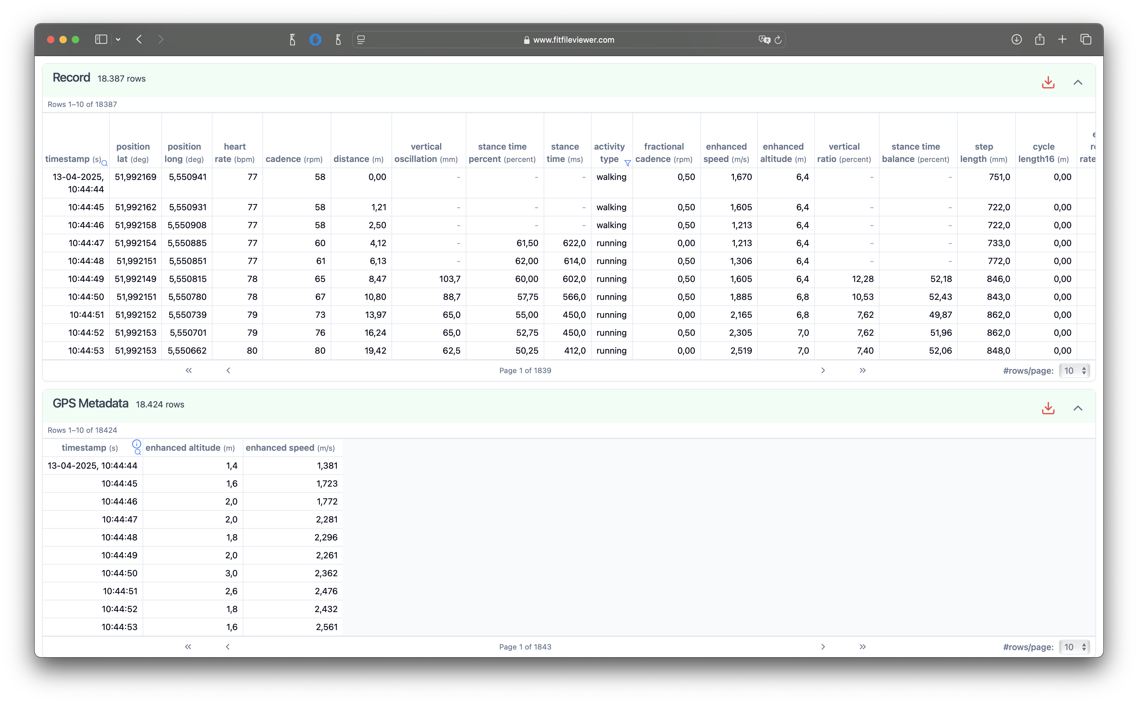 FIT File Viewer details